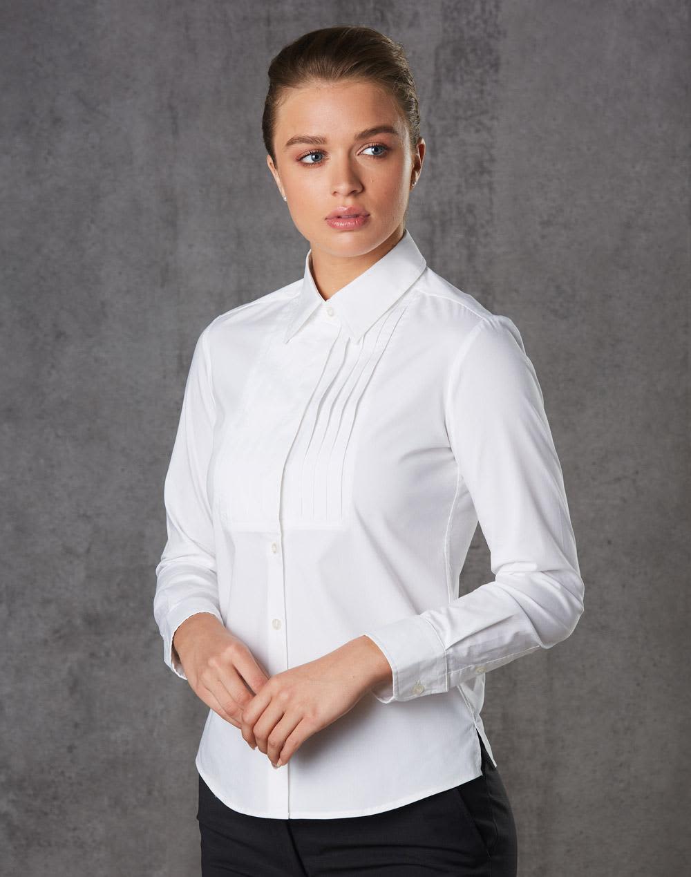 Womens Stretch Tuck Front Long Sleeve Shirt [53-M8192]