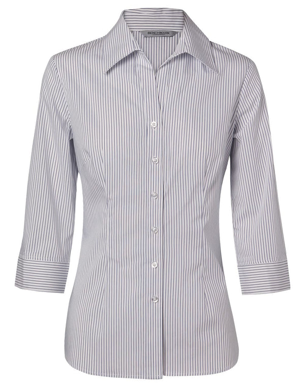 Womens Ticking Stripe 3/4 Sleeve Shirt [53-M8200Q]