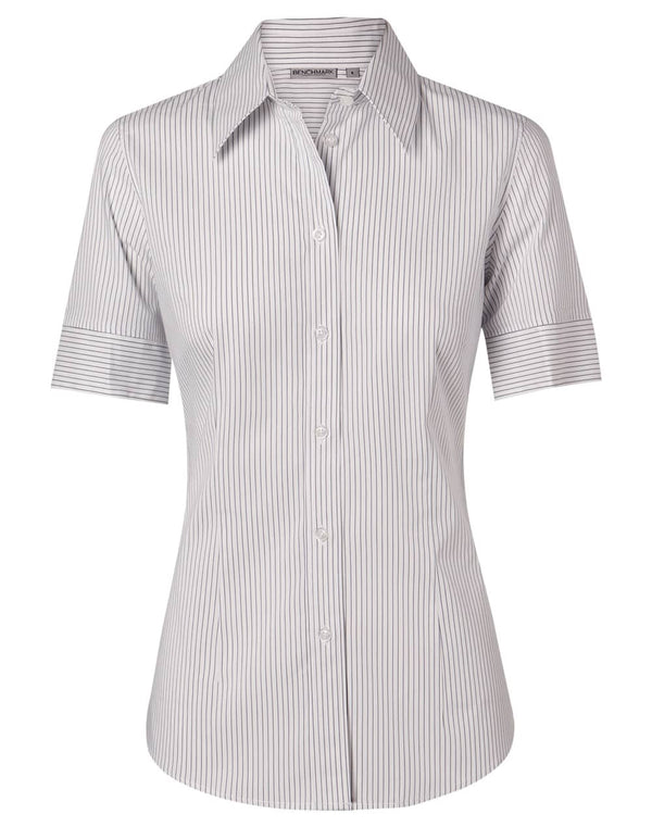 Womens Ticking Stripe Short Sleeve Shirt [53-M8200S]