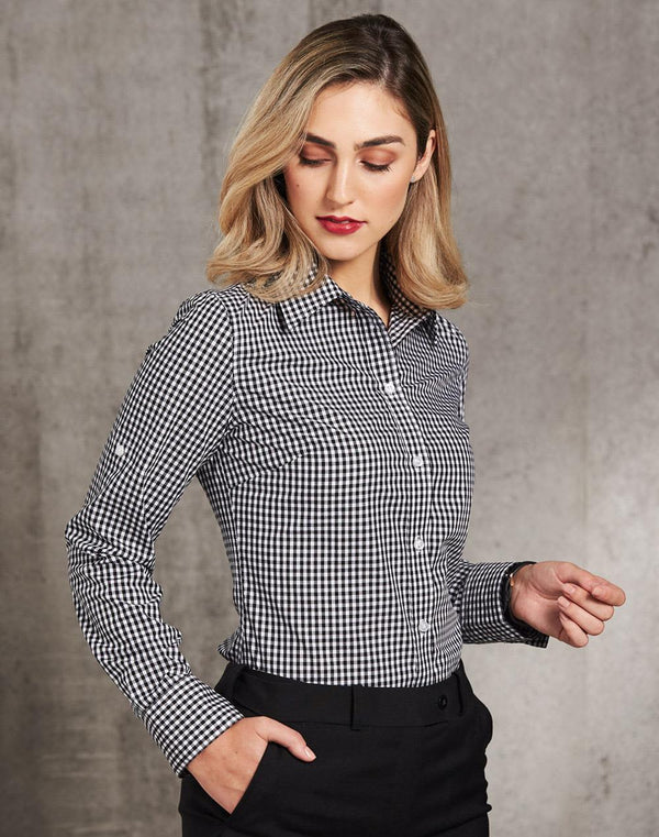 Womens Gingham Check Rollup L/S Shirt [53-M8300L]