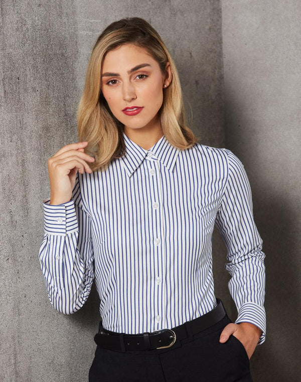 Ladies  Executive Sateen Stripe Long Sleeve Shirt [53-M8310L]