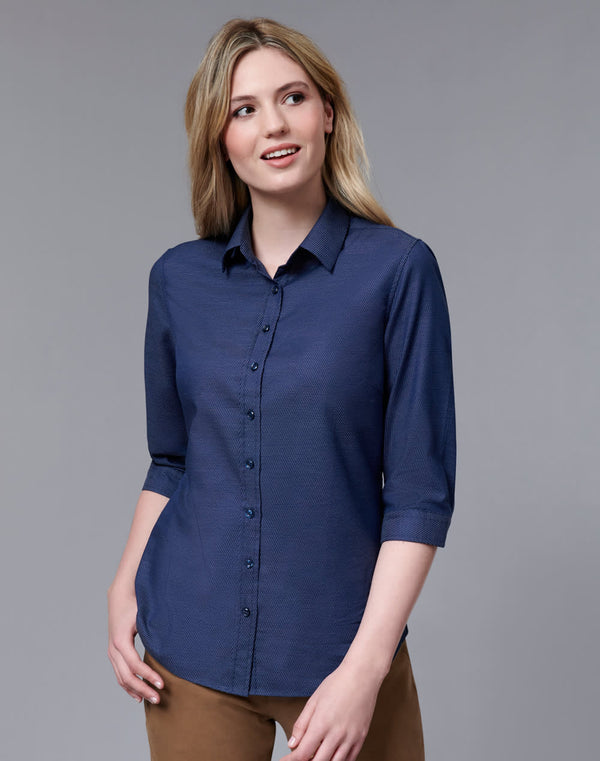 Ascot Ladies 3/4 Sleeve Dot Jacquard Stretch Shirt [53-M8400Q]