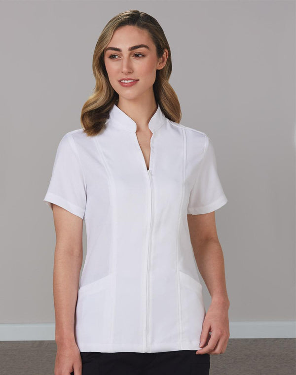 Womens Full Zip Front Short Sleeve Tunic [53-M8636S]