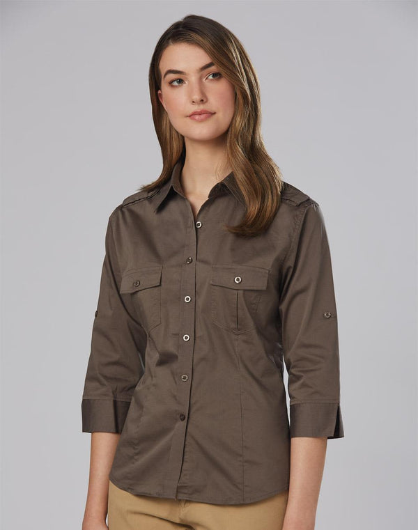 Womens 3/4 Sleeve Military Shirt [53-M8913]