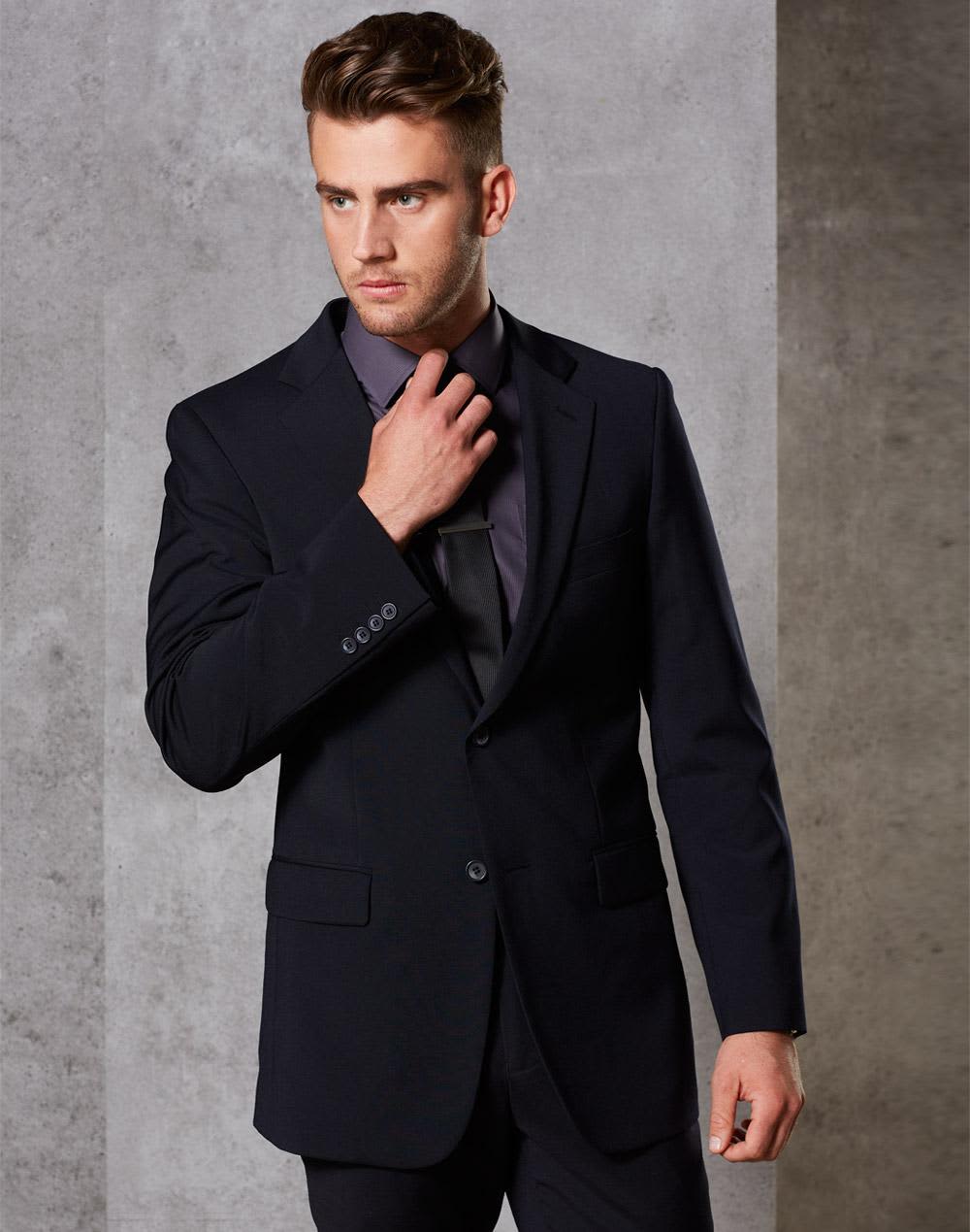 Mens Two Buttons Jacket in Wool Stretch [53-M9100]