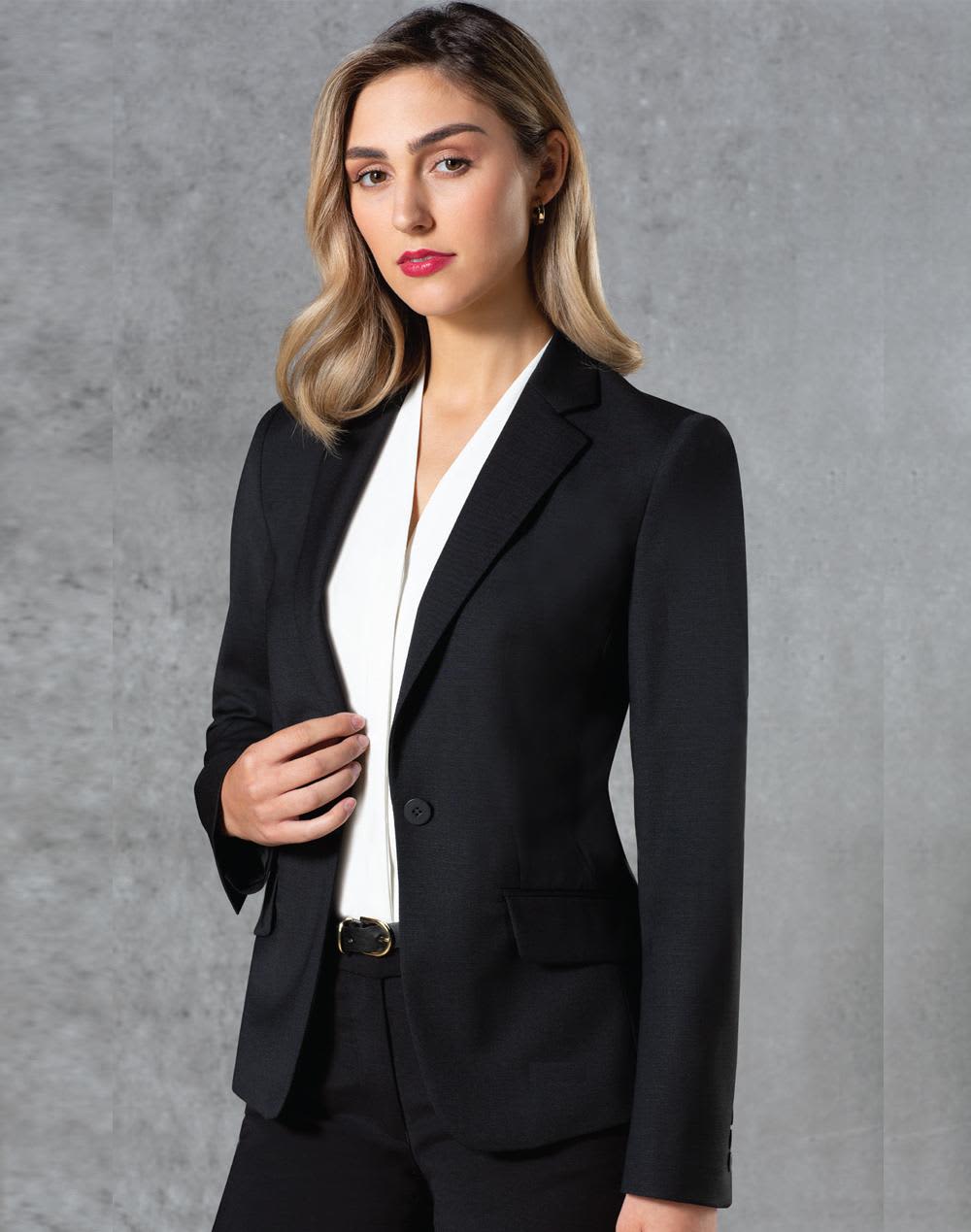 Ladies Wool Blend Stretch One Button Cropped Jacket [53-M9201]