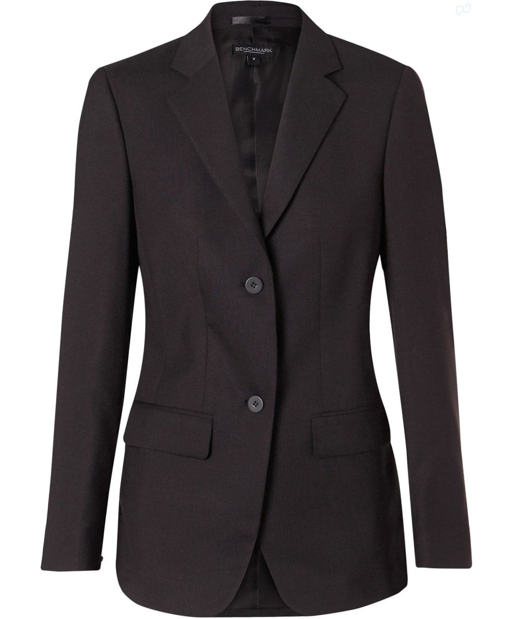 Womens Two Buttons Mid Length Jacket in Poly/Viscose Stretch [53-M9206]