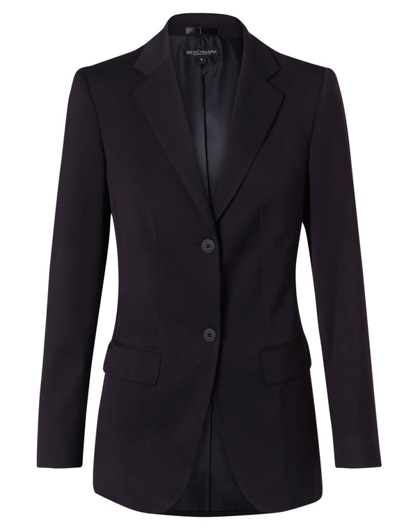 Womens Two Buttons Mid Length Jacket in Poly/Viscose Stretch [53-M9206]
