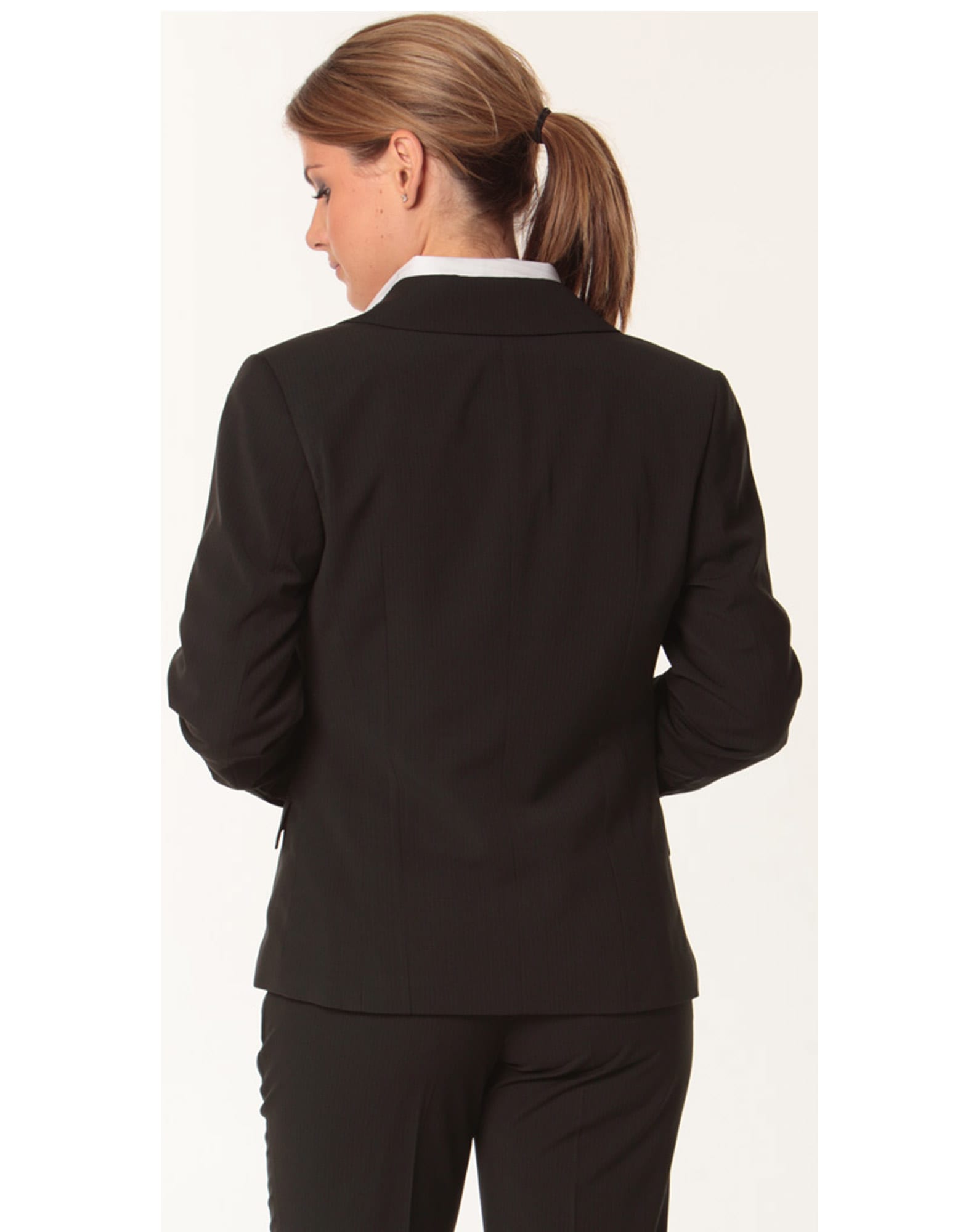 Womens One Button Cropped Jacket in Poly/Viscose Stretch Stripe [53-M9208]