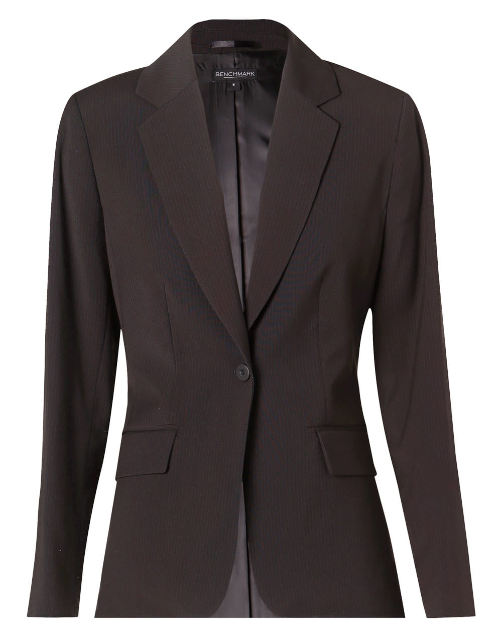 Womens One Button Cropped Jacket in Poly/Viscose Stretch Stripe [53-M9208]