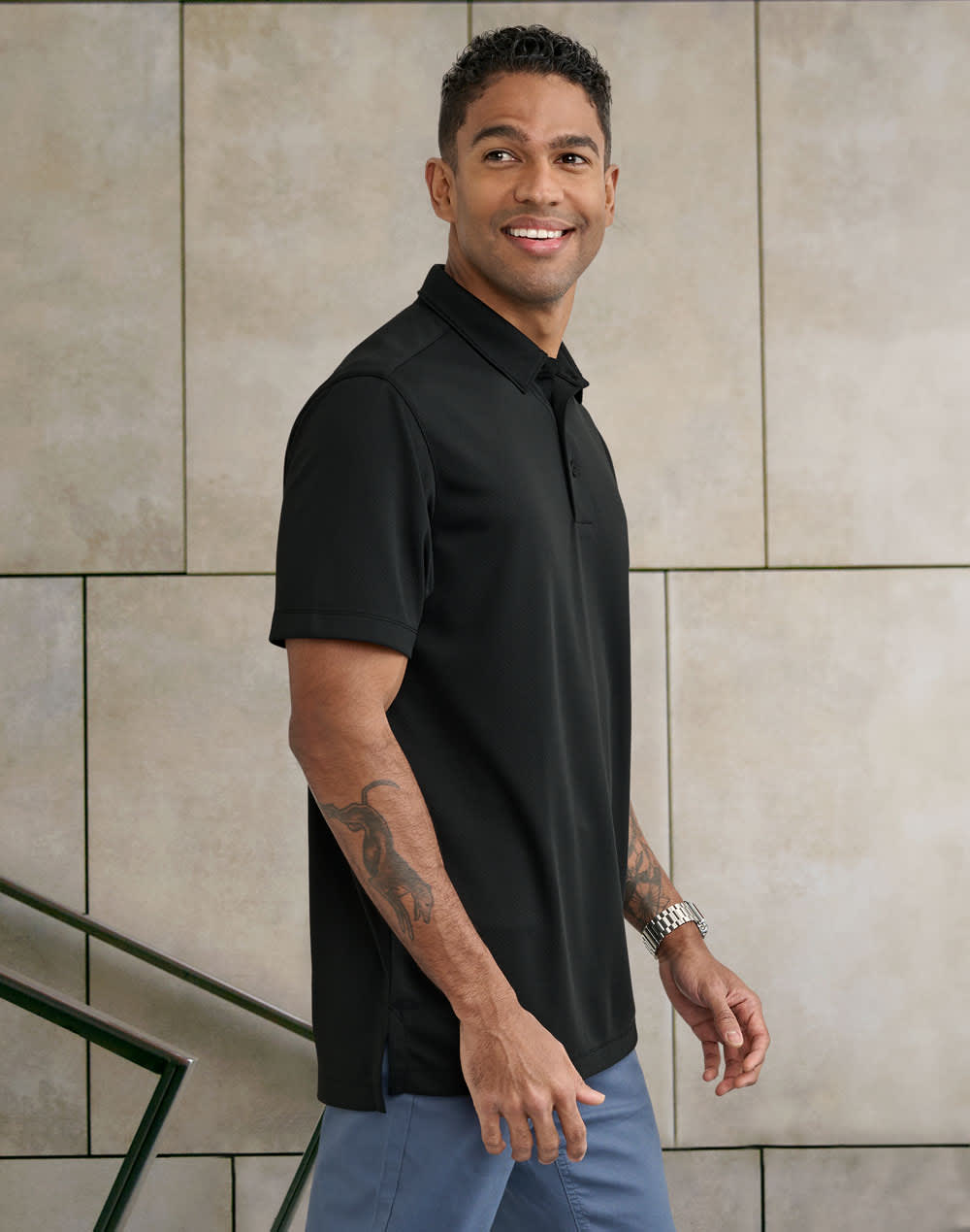 Mens Sustainable Jacquard Knit S/S Polo [53-PS95]