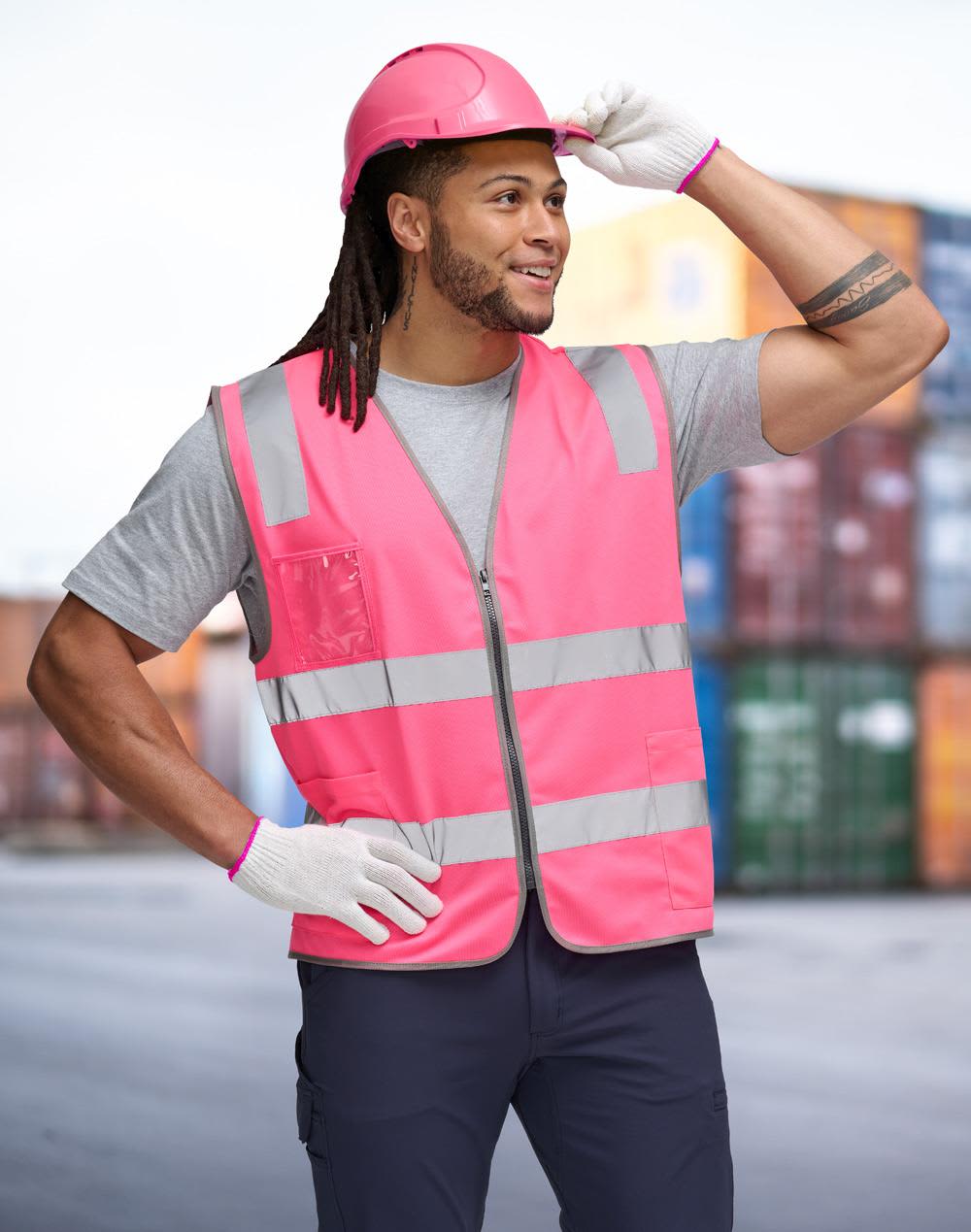 Hi Vis Safety Zip Vest With ID  Utility Pockets [53-SW04]