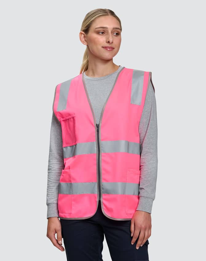 Hi Vis Safety Zip Vest With ID  Utility Pockets [53-SW04]