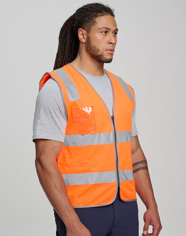 Hi Vis Safety Zip Vest With ID  Utility Pockets [53-SW04]