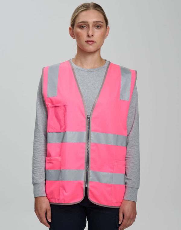 Hi Vis Safety Zip Vest With ID  Utility Pockets [53-SW04]