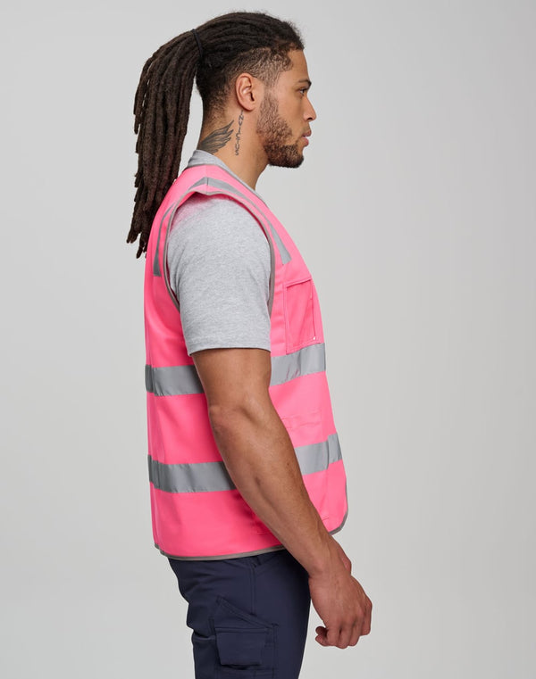 Hi Vis Safety Zip Vest With ID  Utility Pockets [53-SW04]