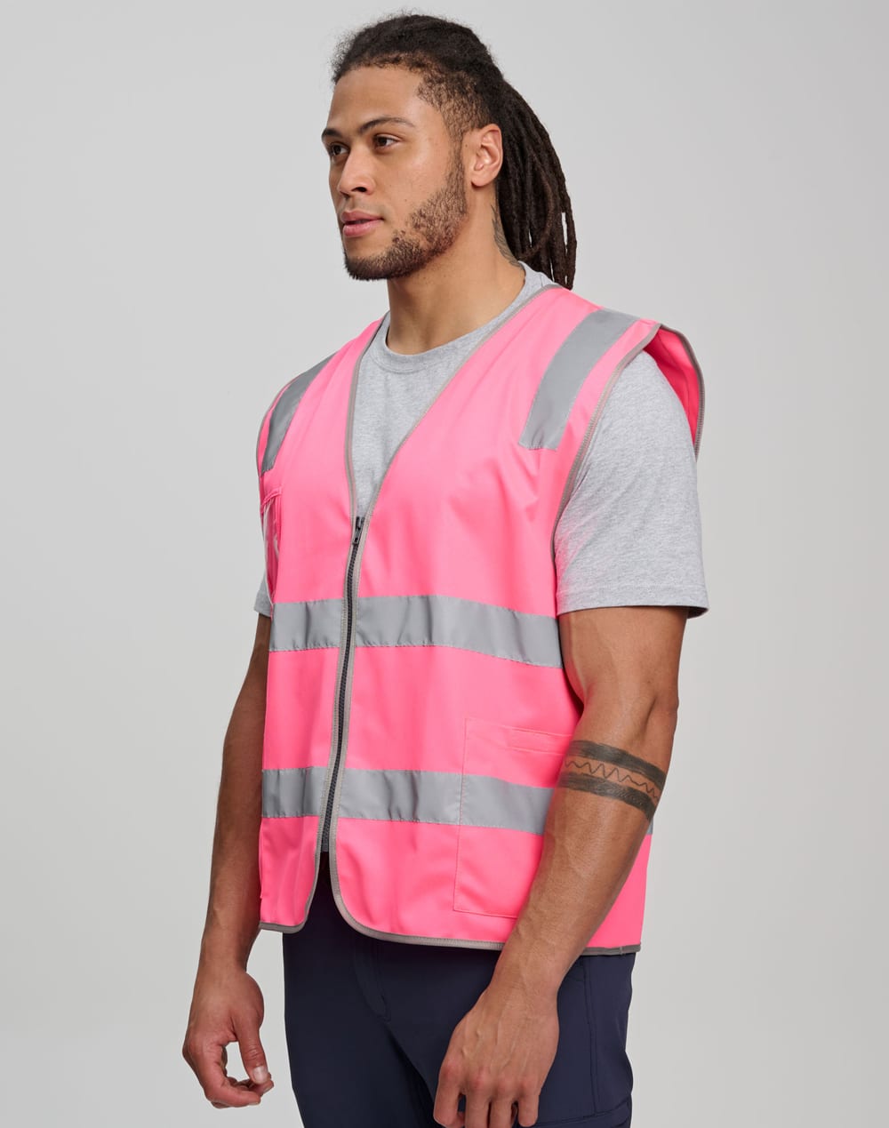 Hi Vis Safety Zip Vest With ID  Utility Pockets [53-SW04]