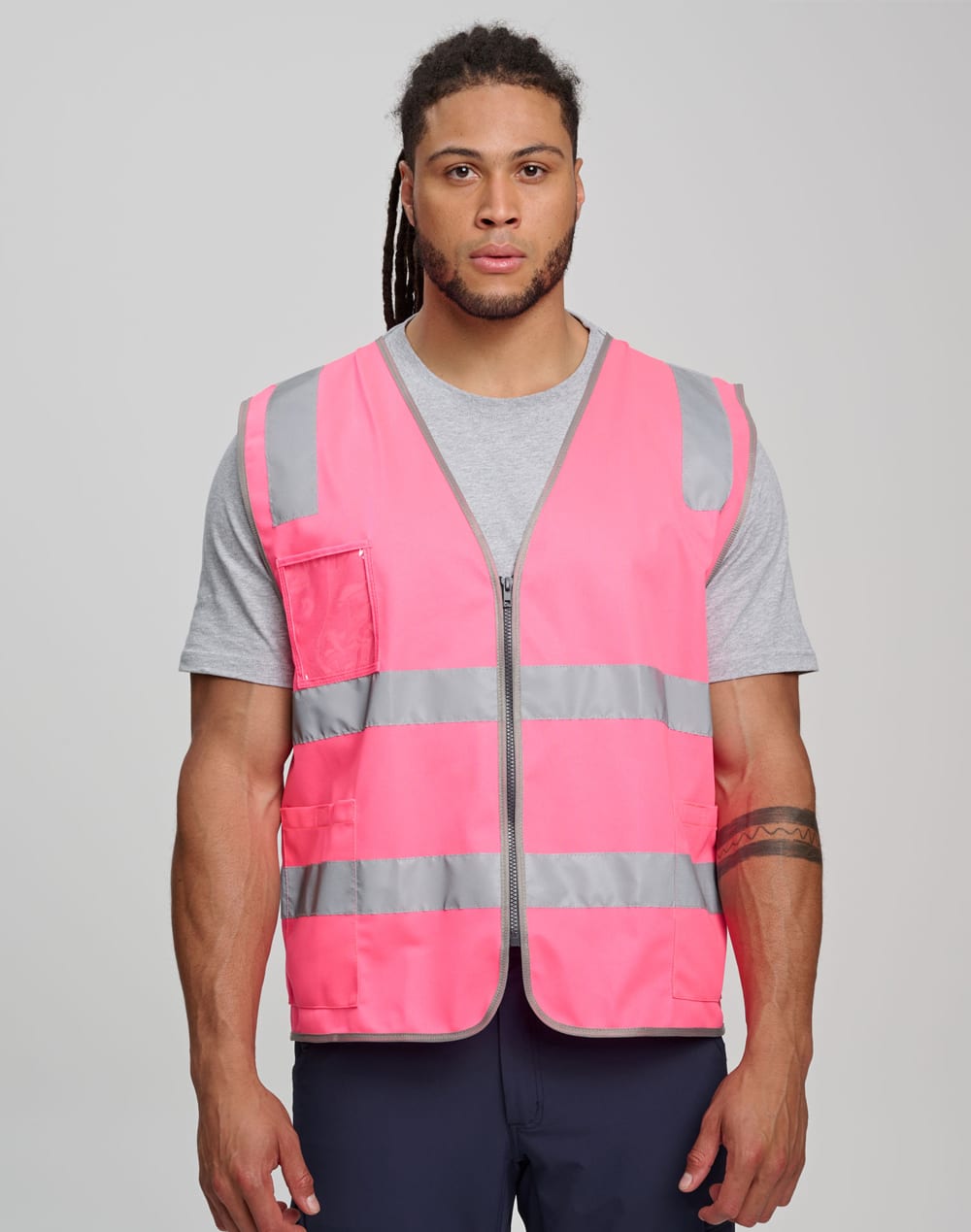 Hi Vis Safety Zip Vest With ID  Utility Pockets [53-SW04]