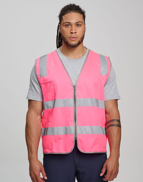 Hi Vis Safety Zip Vest With ID  Utility Pockets [53-SW04]