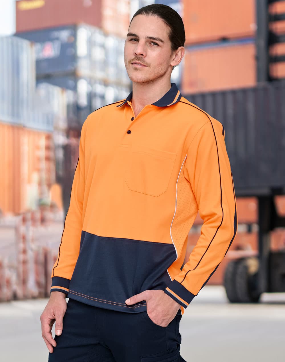 HiVis Sustainable CoolBreeze TrueDry Safety L/S Polo [53-SW90]