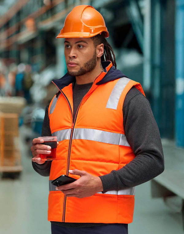 Unisex Hi Vis Hooded Puffer Vest [53-SW93]