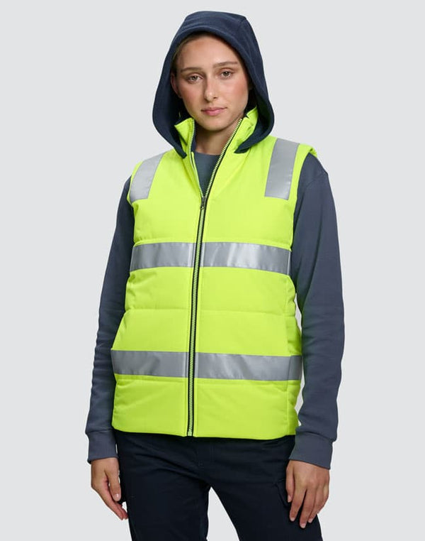Unisex Hi Vis Hooded Puffer Vest [53-SW93]