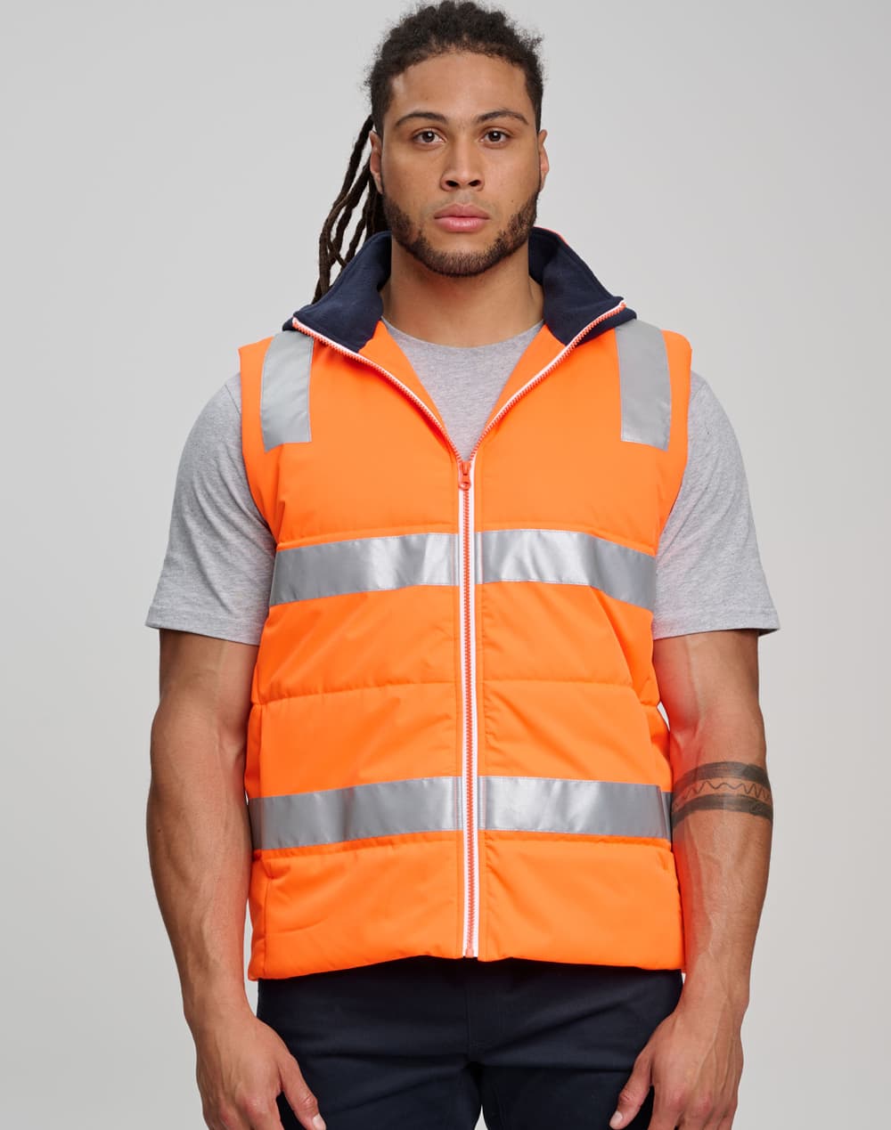 Unisex Hi Vis Hooded Puffer Vest [53-SW93]
