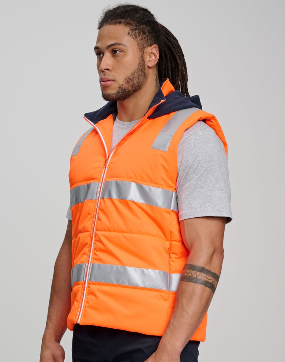 Unisex Hi Vis Hooded Puffer Vest [53-SW93]