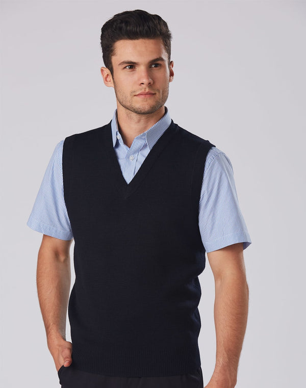 Unisex Wool/Acrylic V Neck Vest [53-WJ02]