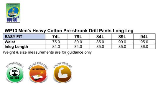 Mens Heavy Cotton Pre Shrunk Drill Pants Long Leg [53-WP13]