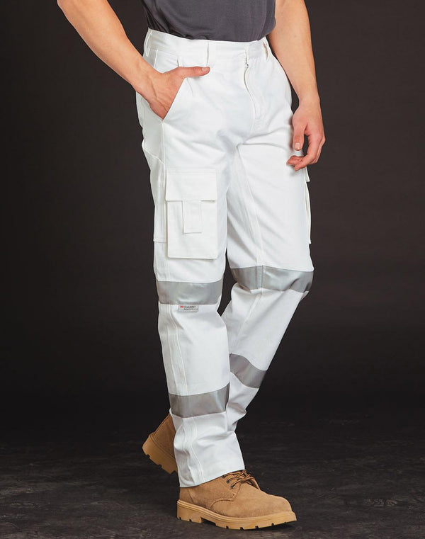 Mens White Safety Pants With Biomotion Tape Configuration [53-WP18HV]