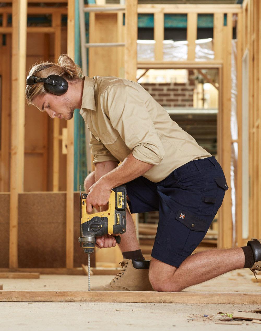 Mens Stretch Cargo Work Shorts With Design Panel Treatments [53-WP23]