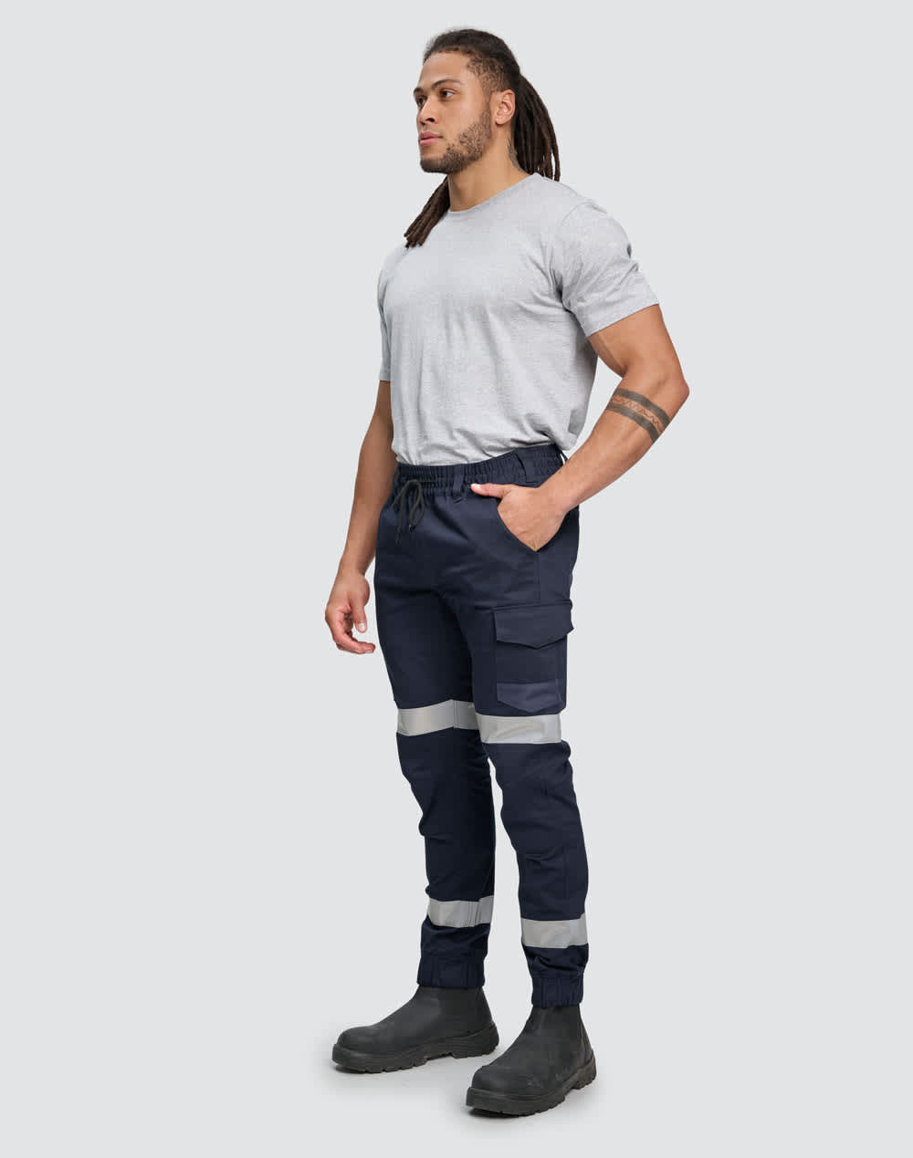 Cotton Stretch Drill Cuffed Work Pants With Tapes [53-WP28HV]