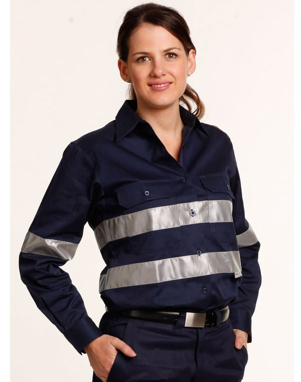 AIW Womens Cotton Drill Work Shirt With 3 M Tapes [53-WT08HV]