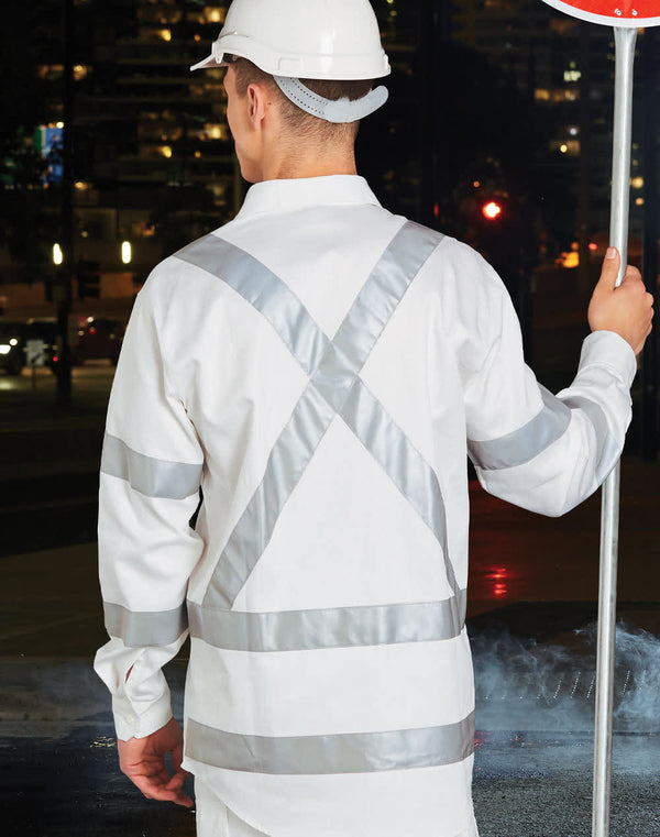 Mens White Safety Shirt With X Back Biomotion Tape Configuration [53-WT09HV]